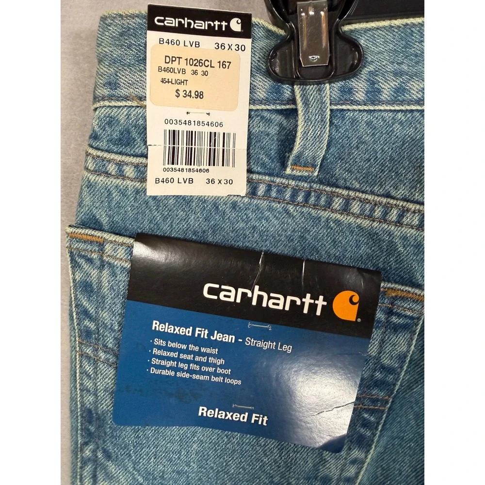 Carhartt B460 LVB Relaxed Fit Straight Leg Jeans Light Wash Blue Mens 36x30 NWT